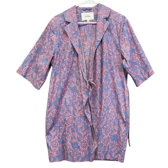 PISTOLA Cover-Up Dress Womens Small Blue Pink Floral Short Sleeve Tie Front NWOT - Picture 1 of 15
